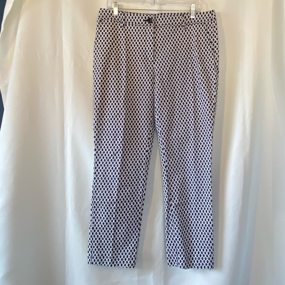 Olsen Women's Coastal Navy White Geometric Pattern Ankle Length Pants M 10